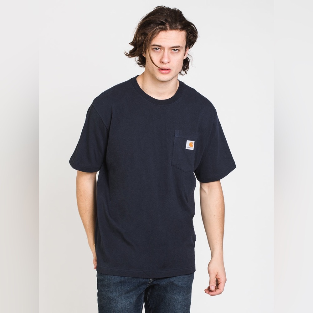 CARHARTT Loose Fit 100% Cotton Workwear Pocket T-Shirt, Navy Blue, Sz Small Mens